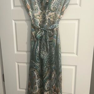 Beulah Green and Blue Paisley Midi Dress